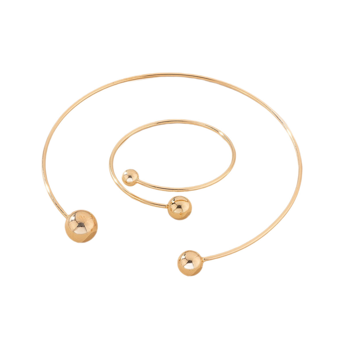 Gold & Silver Open-End Ball Bangle Bracelet