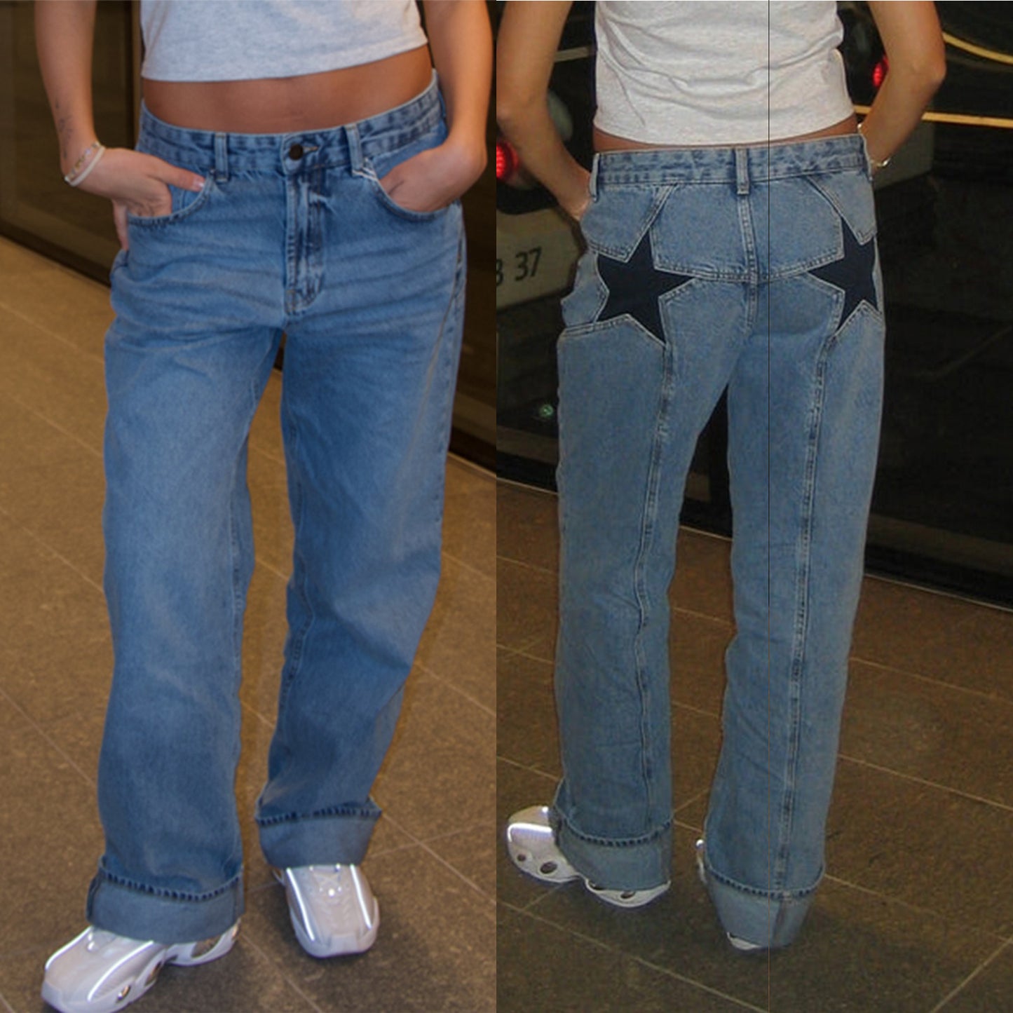 Retro Star Patchwork Jeans