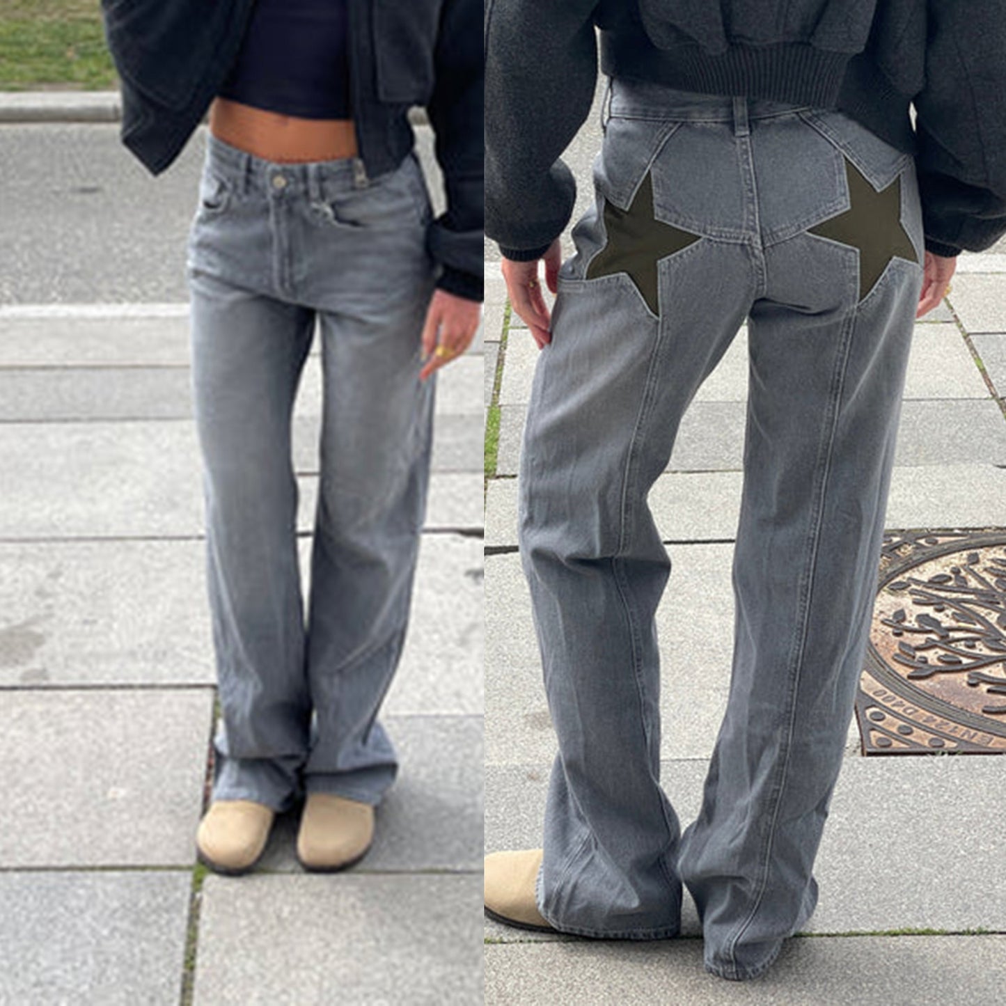 Retro Star Patchwork Jeans