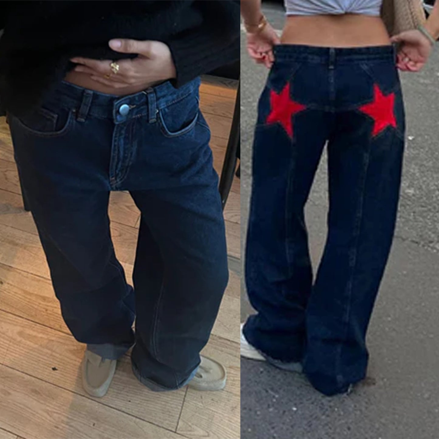 Retro Star Patchwork Jeans