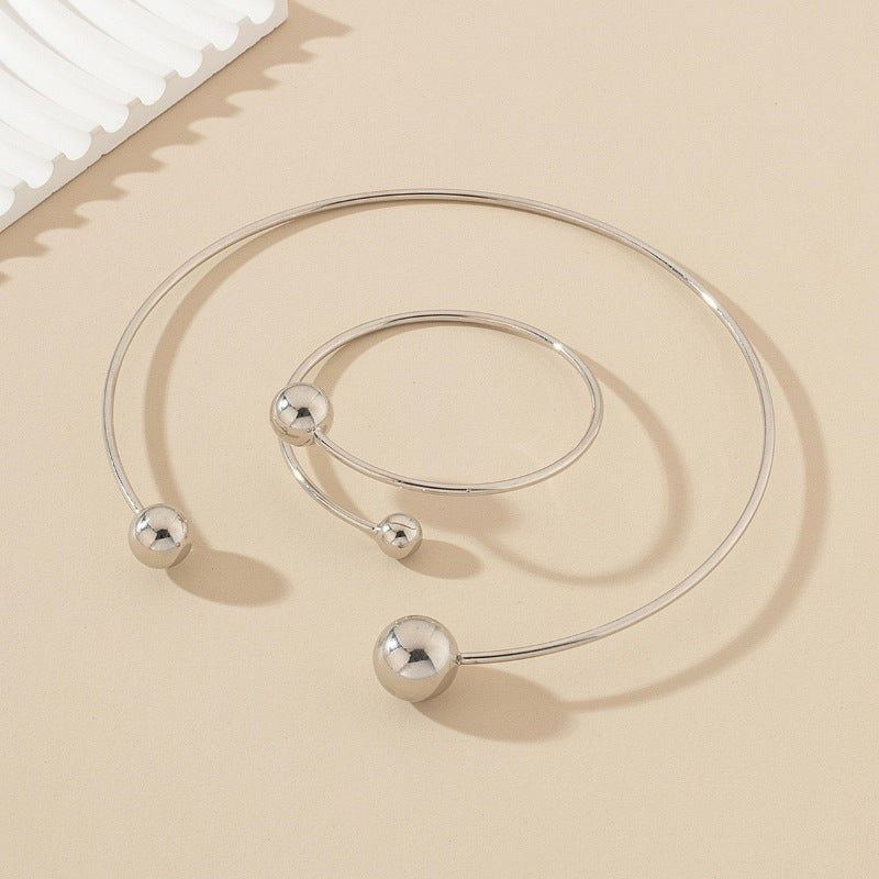 Gold & Silver Open-End Ball Bangle Bracelet