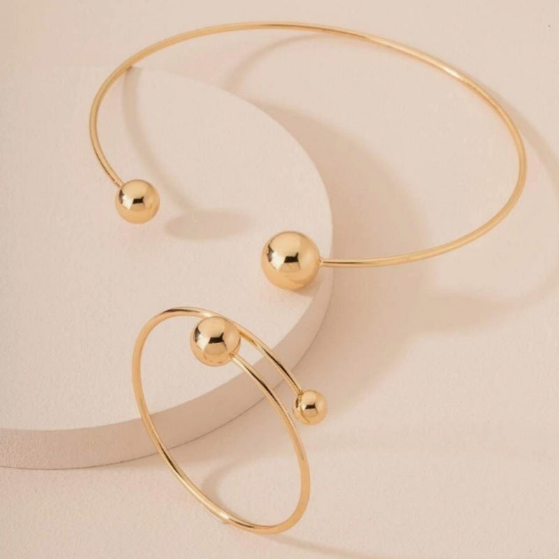 Gold & Silver Open-End Ball Bangle Bracelet