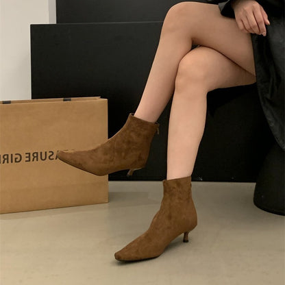 High Heel Square Toe Thin Korean Style Stiletto Heel Simple Commuter Ankle Boots