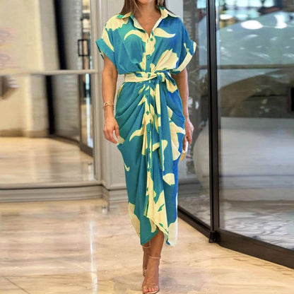 Women's Printed Lapel Blouse Dress