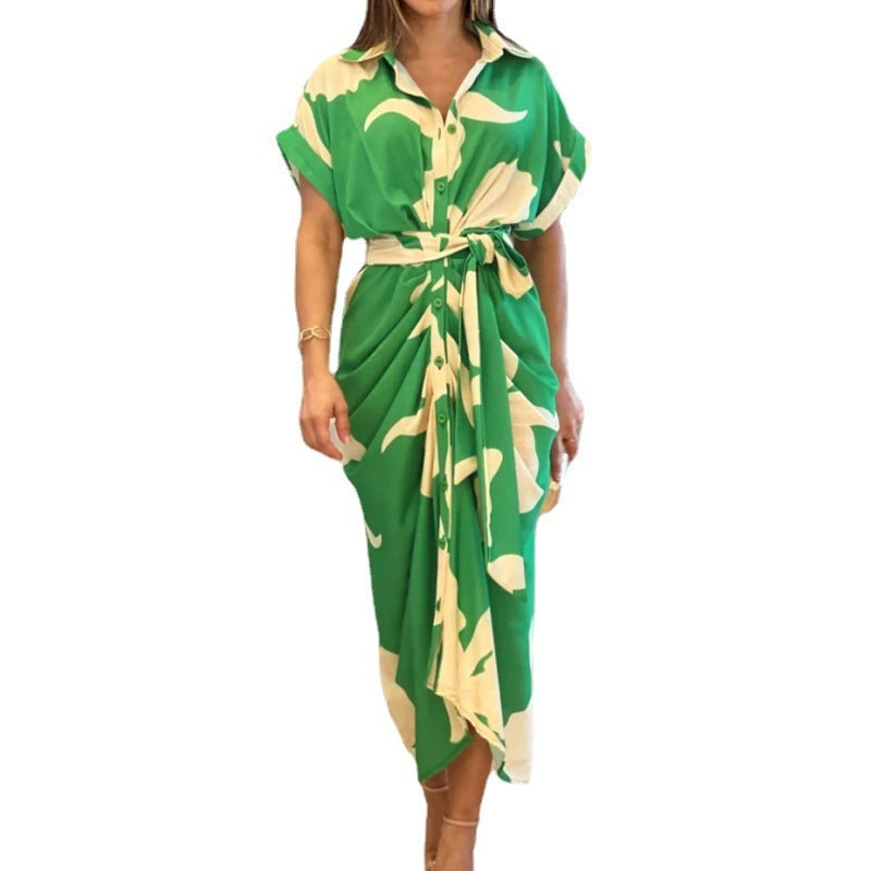 Women's Printed Lapel Blouse Dress