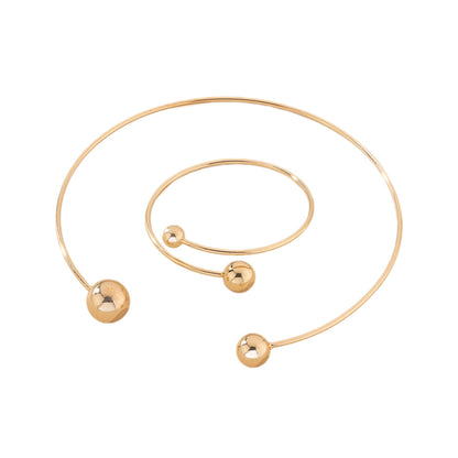 Gold & Silver Open-End Ball Bangle Bracelet