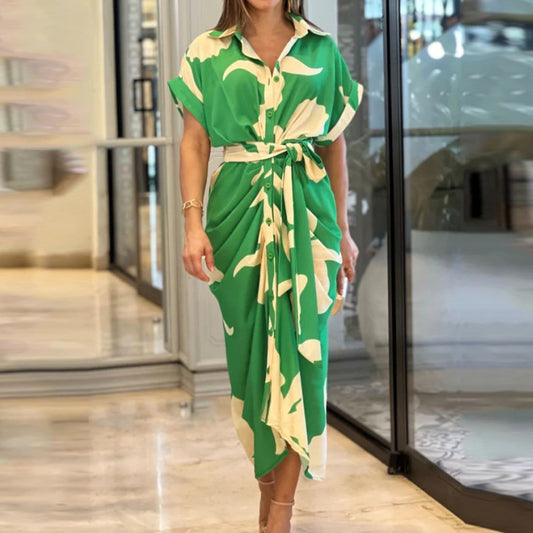 Women's Printed Lapel Blouse Dress