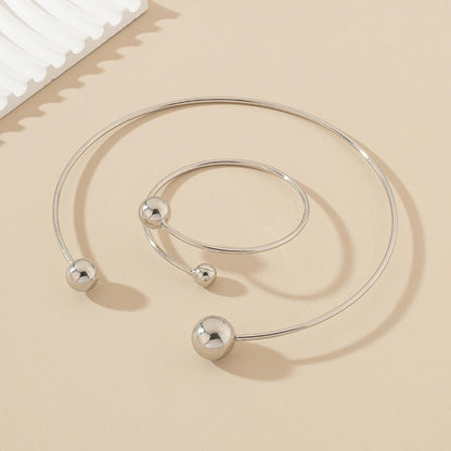 Gold & Silver Open-End Ball Bangle Bracelet