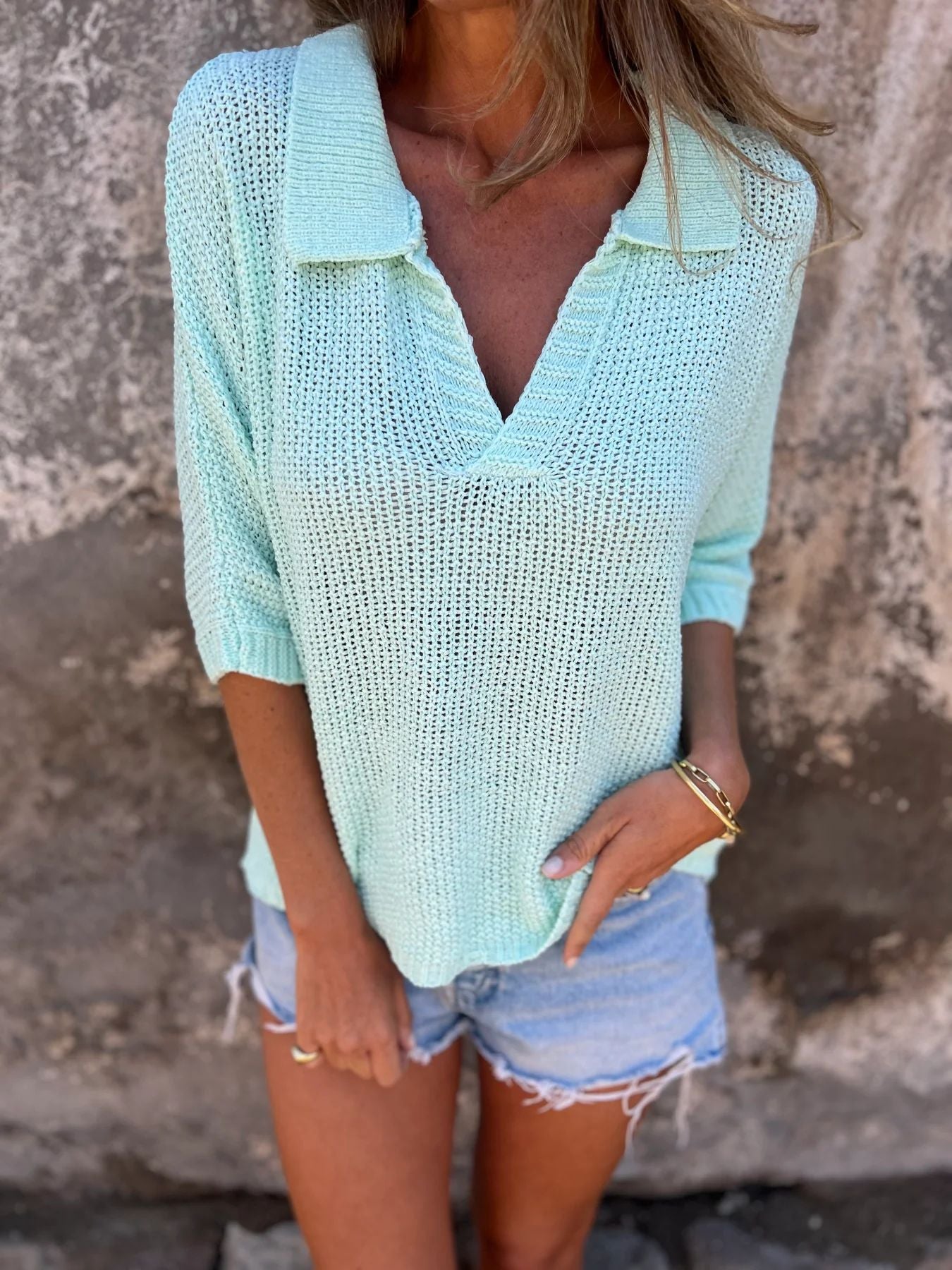 Women’s Solid Color Lapel Knitwear