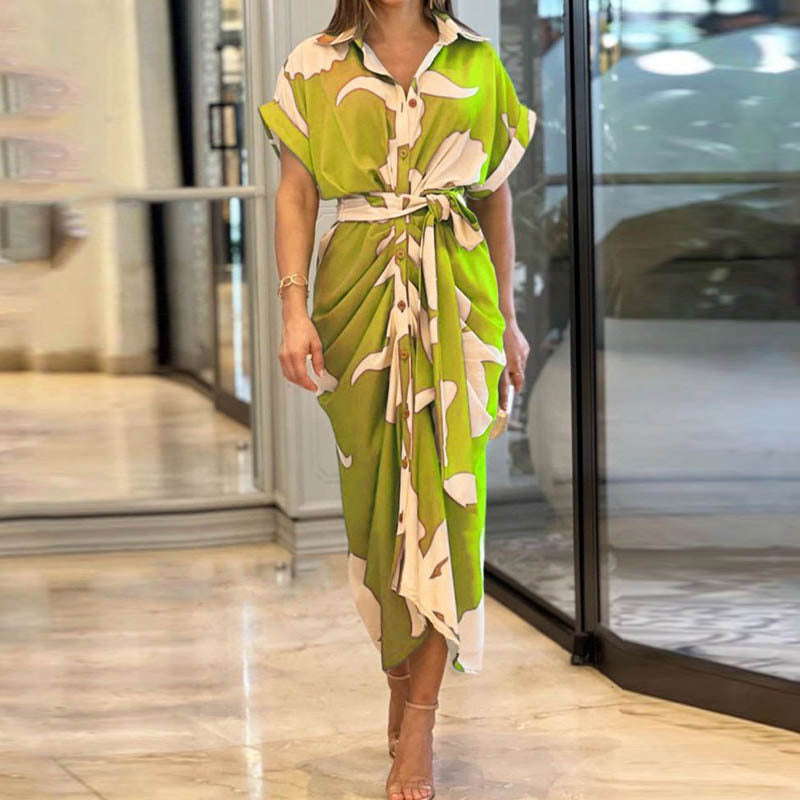 Women's Printed Lapel Blouse Dress